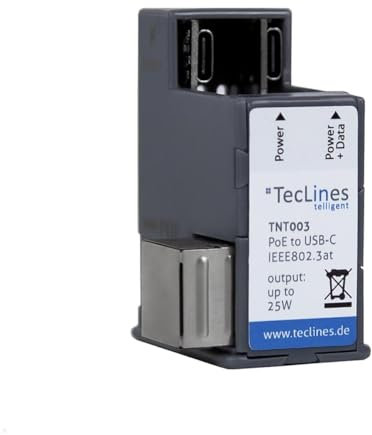 TecLines TNT003 Unterputz PoE Netzteil auf USB-C Ethernet Splitter bis 25 W
