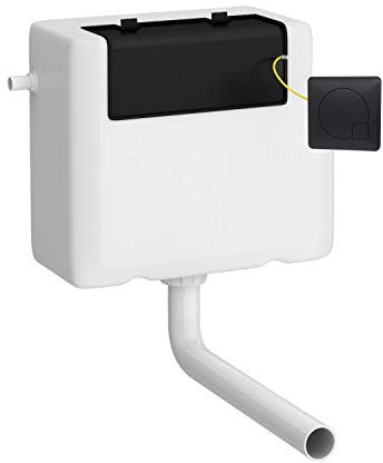 Balterley Concealed Cistern with Dual Flush, Water Saving Side Inlet Concealed Toilet Cistern & Square Flush Plate for Back to Wall & Wall Hung Toilets - 340x142x296mm (Matt Black/White)