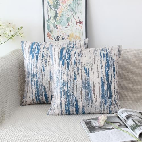 NIULAA Samt Kissenbezug 45x45 2er Set Blau Kissenbezüge Vintage Sofakissen Couchkissen Aesthetic Dekokissen Kissenhülle Deko Kissenhüllen Quadratisch Zierkissen Wohnzimmer Couch