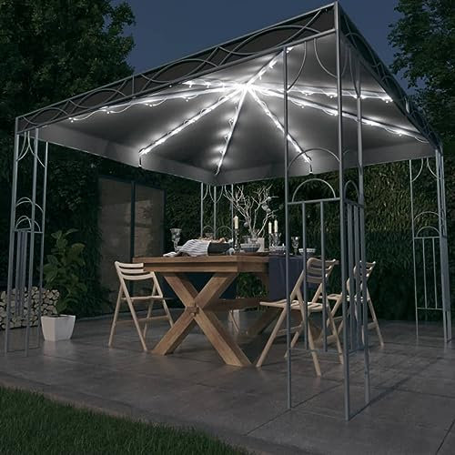 Gecheer Garden Gazebo Outdoor Gazebo Canopy Tent Marquee Shelter with String Lights for Outdoor Activities Family Party 300x300 cm Anthracite Canopies & Gazebos
