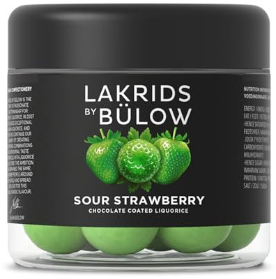 LAKRIDS BY BÜLOW - Sour Strawberry - 125g - Rote Lakritze umhüllt von Weißer Schokolade, sauren grünen Erdbeeren und einer knusprigen Zuckerhülle