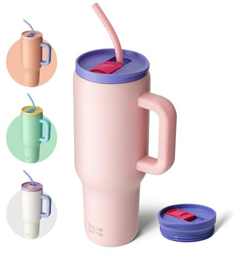 Bottle Bottle 40 oz Tumbler with Handle and Straw,Stainless Steel Vacuum Travel Mug,Car Cup with Straw, Stainless Steel Vacuum Water Bottle for Gifts Party Office Coffee (pinklily)
