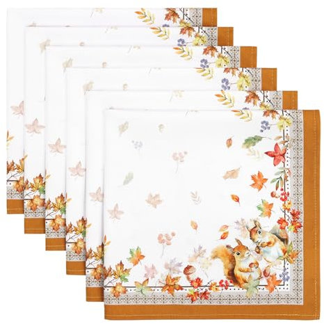 Arquiel Servietten Blätter Herbst 6er-Set, Stoffservietten 100% Baumwolle Weiches Hochwertige Wiederverwendbare Esstisch Servietten Perfekt für Hochzeiten Küche Haushalt Party(45×45cm)