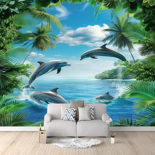 Fototapete 200 x 140 cm Moderne Wandtapete für Schlafzimmer und Wohnzimmer - Vlies Tapeten mit UV-Beständigkeit und Geruchsfreiheit - Wandbild mit Natürlicher Landschaftsdelfin