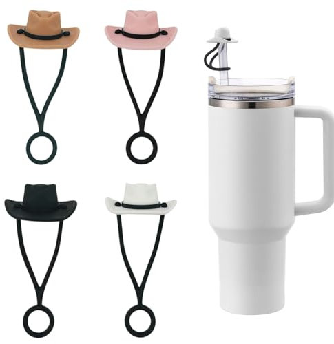 4 Stücke Stanley Cup Zubehör, mit Cowboyhut Auslaufsicherer Strohhalm Abdeckung, Auslaufsicherer Silikonstopfen für Stanley Cup, 40oz/ 30oz Stanley Cup für Straw Staubstopfen Accessories