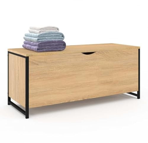 IDMarket - Coffre de rangement 100 cm DETROIT bois et noir design industriel