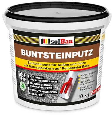 Isolbau BP80 Enduit de pierre de couleur pour l'extérieur et l'intérieur (brun rougeâtre, noir) 10 kg – Enduit mosaïque résistant au gel, imperméable et résistant aux chocs