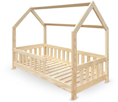 Hausbett Kiefer Unlackiert 80cm x 160cm mit Matratze und Lichtern