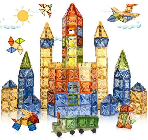 Tiagowell 3D Magnetic Building Blocks Natural 120 Tiles, Magnetic Toy Set for Kids,Preschool Learning Clear 3D Magnets Toys,STEM Educational Toys for 3+ Years Old Kids
