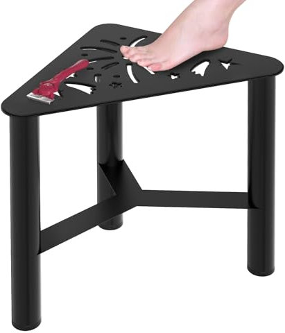 WikLiy Metal Shower Foot Stool for Shaving Legs, Corner Shower Foot Rest Bench for Inside Shower, Waterproof Bathroom Stool, Spa Foot Step, Small Step Stools (Black)