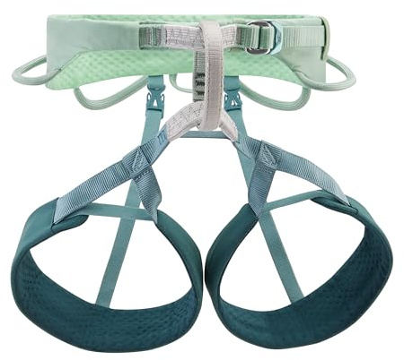 PETZL Selena - Cintura da arrampicata da donna Jade Green S, cintura di sicurezza leggera per arrampicata sportiva, arrampicata in sala e diverse lunghezze, tecnologia Frame, 4 passanti in materiale