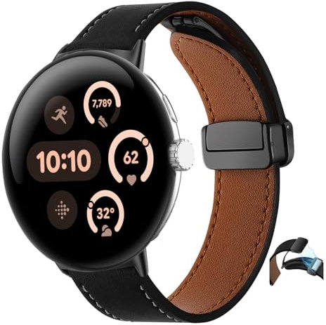 SeNool PU Lederarmband für Google Pixel Watch 3 41mm/Pixel Watch 2/Pixel Watch, Magnetverschluss Leder Ersatzarmband Uhrenarmbänder für Google Pixel Watch 3 41mm/Pixel Watch 2/Pixel Watch - Schwarz
