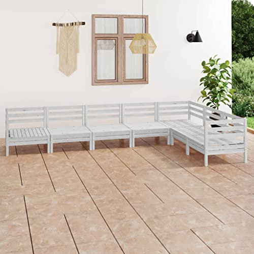 KATERYY 7-TLG. Garten-Lounge-Set Massivholz Kiefer Weiß,Weißes Loungeset aus Paletten: Entspannungsoase für Garten, Terrasse und Wohnzimmer