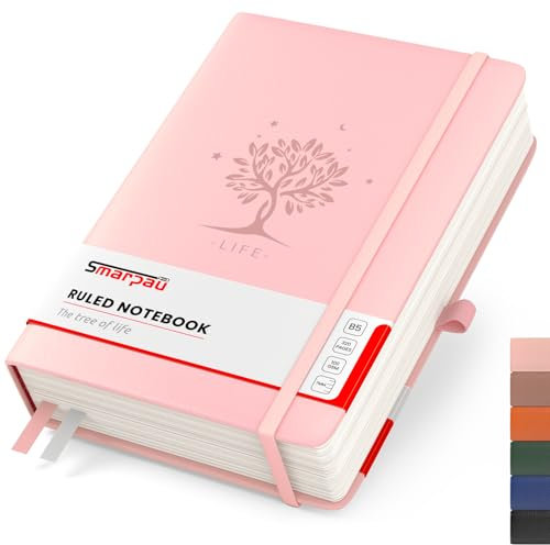 Smarpau Notizbuch B5 Liniert, Hardcover mit 100gsm 320 Seiten Dickes Journal, Tagebuch Leder, Notizblock für Erwachsene Arbeit, Schreiben, Notizen, Lernen, Reisen, 19 x 25 cm-Rosa