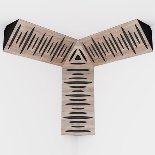 Kit of 3 sets of mini Bass Trap PULSE-mini and one set of TRICUB-Pulse | Acoustic Foam with Perforated Laminated HDF Plate (Sonoma, PULSE-m+cubPuls)