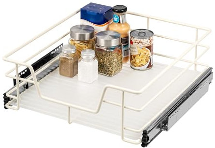 bremermann Teleskopschublade 50 cm mit Einlegeboden, Küchenschublade zum Nachrüsten, mit Teleskop-Schienen, Schrankauszug ideal für Küche, Bad & Schlafzimmer, aus Metall, chrom (Cremeweiß)