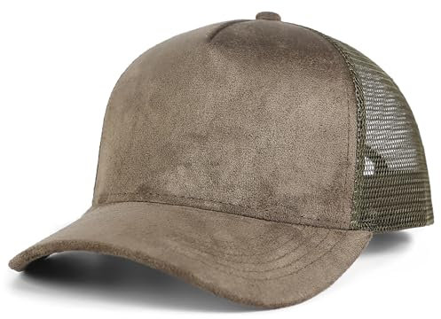 Baseballkappe aus Wildleder mit Netzrückseite für Herren und Damen, trendige 6-Panel-Baseballmütze, Sportmütze, Sonnenhut für den Außenbereich, Oliv/Blatt für mich (Leaf It to Me), Einheitsgröße