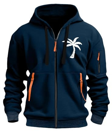 KONG JIMFAN Zipper Hoodie Herren Pullover Sommer Ohne Kapuze Kapuzenjacke Mens Jacket Zip Kapuzenpullover Herren(#G Navy,XL)
