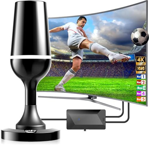 DGUPSP Antenne TV Interna 2025,Ricevimento a 360°,Antenna esterno Digitale Terrestre Portatile con amplificata potente/Base Magnetica,Supporta 4K, 1080p, VHF, UHF, DVB-T/DVB-T2 - Tutte le Tvs