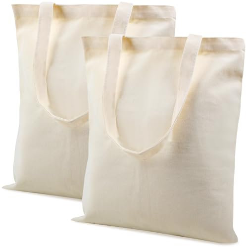Vaktop Jutebeutel, 40x35cm Stofftasche, 2 Stück Baumwolltasche Unbedruckt, Stofftaschen zum Bemalen, Stoffbeutel Einkaufstasche mit Zwei Langen Henkeln für Sport, Shopping, Lebensmittel (Natur)