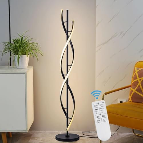 ELINKUME LED Stehlampe Wohnzimmer Dimmbar Standlampe,Stehlampe Schwarz Spirale mit Fernbedienung,30W Stehleuchte mit 3 Farben Temperaturen Modern Dekorative Beleuchtung,153CM Ecklampe