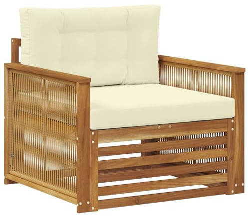 vidaXL Outdoor-Sofa Massivholz Akazie Natur und Creme, Gartenmöbel, modernes Outdoor-Sofa, modulare Lounge, Elegante Terrassen-Sitze