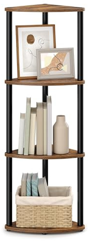 SONGMICS HOME Eckregal, Standregal, werkzeuglose Montage, mit 4 Ebenen | Regal, 38,3 x 27 x 104,8 cm, Wohnzimmer, Schlafzimmer, Küche, Vintagebraun, BRAYLIN Kollektion LBC640KD01