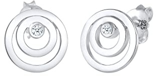Elli DIAMONDS Earrings Women Circle Round Geo with Diamond (0.03 ct.) in 925 Sterling Silver