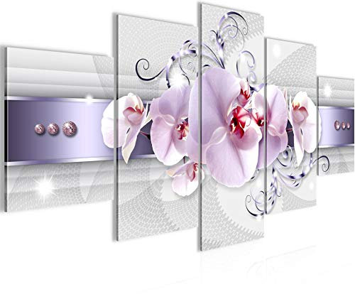 Runa Art Wandbilder Blumen Orchidee 5 Teilig Bild auf Vlies Leinwand Deko Wohnzimmer Abstrakt Grau Violett 007952a