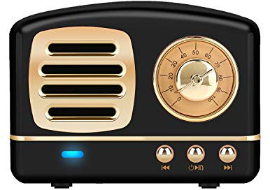 Dosmix Wireless Stereo Retro Speakers, Portable Bluetooth Vintage Speakers with Powerful Sound, Answering Calls, Alexa Support, TF Card, AUX for Kitchen Bedrooms Party Outdoor Android iOS Black