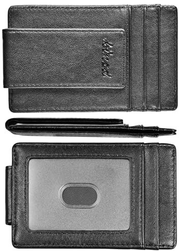 kinzd Herren Geldklammer, Vortasche Brieftasche, Leder Rfid Starke Magneten Dünne Brieftasche Blockierung Einheitsgröße Vintage Schwarz