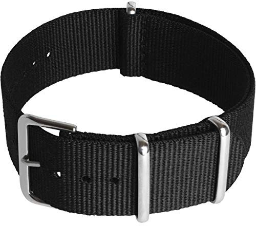 CampTeck U6947 - Nylon Ersatz Uhrenarmband Militär Uhrband (Breite 18|20|22|24mm) mit Verschlussschnalle aus rostfreiem Stahl für Spring Bar Uhren - Schwarz - 20mm