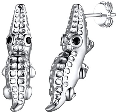 SILVERCUTE Damen Ohrringe 925er Silber Krokodil Ohrstecker Weißgold überzogen Ohr Piercing Schmuck Stud Earrings Accessoire für Geburtstag Mädchen Tochter Freundin