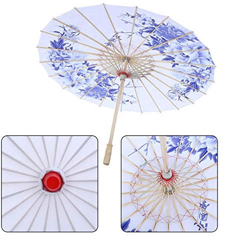 Diyeeni Sombrilla Tradicional China Hecha de Tela Resistente, diámetro del Paraguas 82 cm, Mango de Madera 55 cm, Maravilloso Traje de Baile fotografía Suministros de Arte Fiesta(Azul)