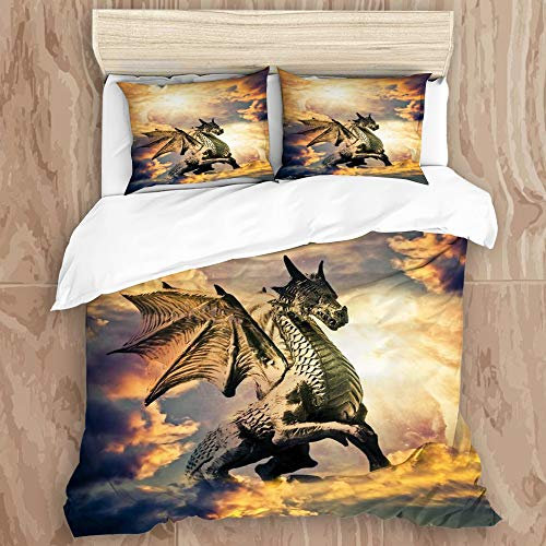 Mokale Bettwäsche-Set,Mikrofaser,Drachen,1 Bettbezug 135 x 200cm + 2 Kopfkissenbezug 50 x 80cm