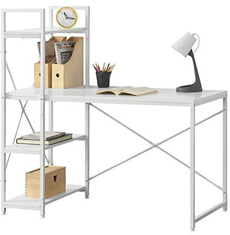 [en.casa] Schreibtisch Stavanger mit Regal Bürotisch 120 x 60 x 122 cm Computertisch mit Metallgestell Arbeitstisch mit Ablagefläche PC Tisch Weiß