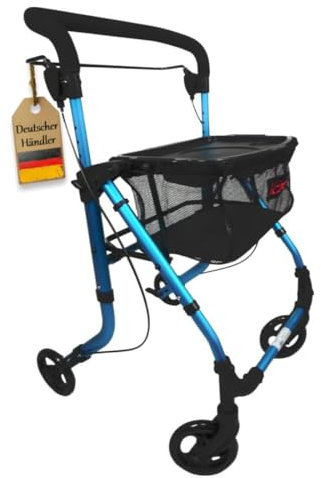 FabaCare Indoor Rollator ActimoHome, schmal mit Tablett, Leichtgewicht Wohnungsrollator faltbar, Heimrollator, bis 100 kg, Blau