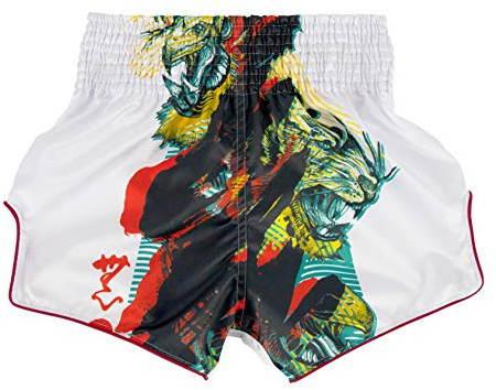 Fairtex Pantalones Cortos de Boxeo Muay Thai de Corte Delgado (Blanco - Satoru, M)
