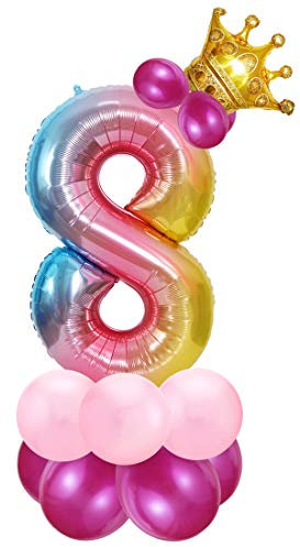 Zahlen Luftballon Rosa, Riesige Folienballon 8, Zahl Luftballon Deco 8. Geburtstag, Bunt Folienzahlen Ballons, Ballon 8 Jahre Mädchen, Helium Zahlenballon für Party, Birthday, Dekoration