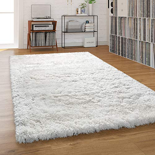 Paco Home Hochflor Teppich Wohnzimmer Shaggy Pastell Einfarbig Weich Flauschig Langflor, Grösse:120x170 cm, Farbe:Creme