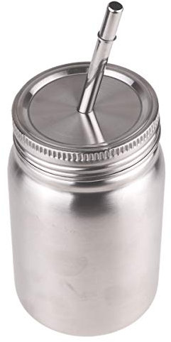 IEFIEL Taza de Viaje de Acero Inoxidable con Paja y Tapa a Prueba de Fugas Taza Aislada con Pajita Vaso con Tapa para Bebidas frías o Calientes Vaso Térmico café Plateado 500ml