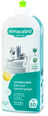 Almacabio Gel lavastoviglie 2-in-1 con azione brillantante 50 lavaggi - Certificato ecobio - Made in italy - 1000 ml