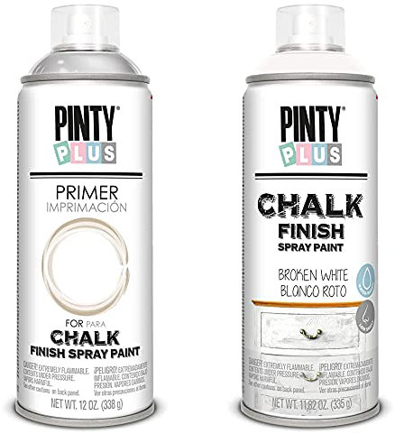 PINTYPLUS CHALK 820 Imprimación Spray 520Cc Blanca Ck820, Estándar+ Pinty Plus Chalk Finish Ck788 Spray Paint Broken White - Pintura En Aerosol, 400 Ml, Blanco Roto