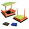 Ladanas® Sandkasten aus Holz mit Dach - GRÜN & wetterfester Tarpaulin Abdeckung - Sandkiste 120 x 120 cm. mit UV 50 Sonnenschutz & Faltbare Bank - Sandkästen rechteckig überdacht für Kinder