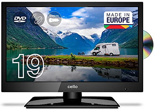 Cello 12 Volt C1920FMTRDE Traveller 19 (47 cm Diagonale) HD Ready LED Digital TV mit eingebautem DVD Player, DVBT2 S2 Triple Tuner und 12V/24V für Wohnmobil, Truck, LKW [Energieklasse F]
