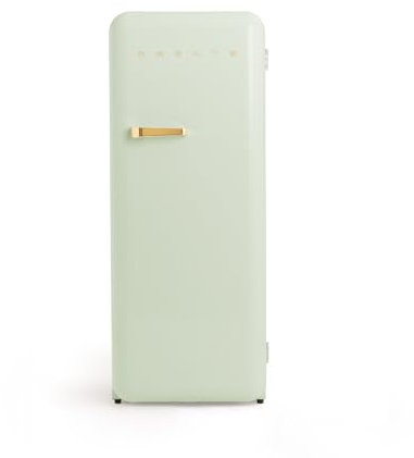 CREATE / RETRO FRIDGE 150 GOLD/Kühlschrank mit Gefrierfach 281L in Pastellgrün, Griff Gold / 102W, niedriger Energieverbrauch, 150cm, 3 Ablagen, Temperaturregelung,60x60x150cm