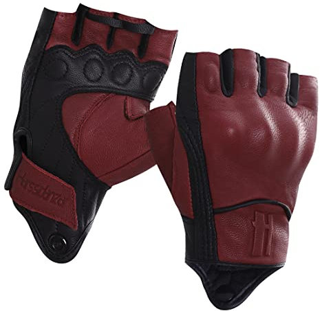 Harssidanzar Fingerlose Motorradhandschuhe, Frauen harter Knöchelschutz Reiten Fahren Biker Racing Motorradhandschuh Touchscreen KL022EU,Ochsenblut/Schwarz,Größe M