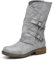 IF Fashion Scarpe da Donna Stivali Stivaletti Biker Fibbie Anfibi Polpaccio Largo G620 blu jeans (grigio) N.37