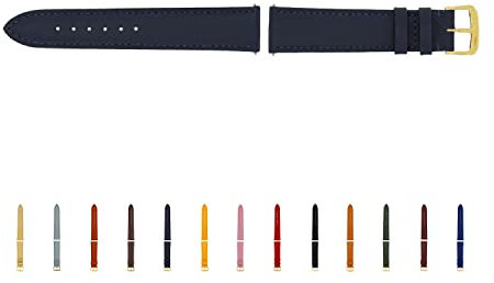 SELVA Uhrenarmband, 14-24 mm, Leder, zum Wechseln, Ersatzarmband für Smartwatch, Made in Germany, Größe:16 mm, Farbe:Ozeanblau mit Goldener Schließe