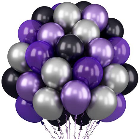 Palloncini viola e neri, palloncini viola metallizzati da 30 pezzi da 12 pollici, palloncini argento metallizzato, palloncini viola retrò, palloncini neri viola per decorazioni